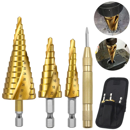 3pcs Spiral Grooved Drill Bits 3-12 4-12 4-20 Drilling Power Tool Metal Stainless Steel Wood Hole Cutter Cone Fast Drill Bit Set