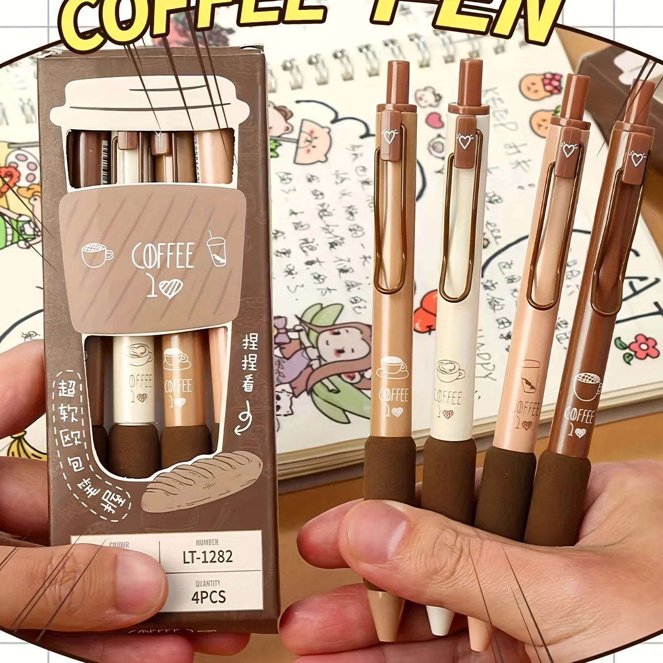 4pcs Cute Kawaii Coffee Soft Bread Gel Pen Set 0.5mm Black Color Ink For Writing Office School Stationery Supplies