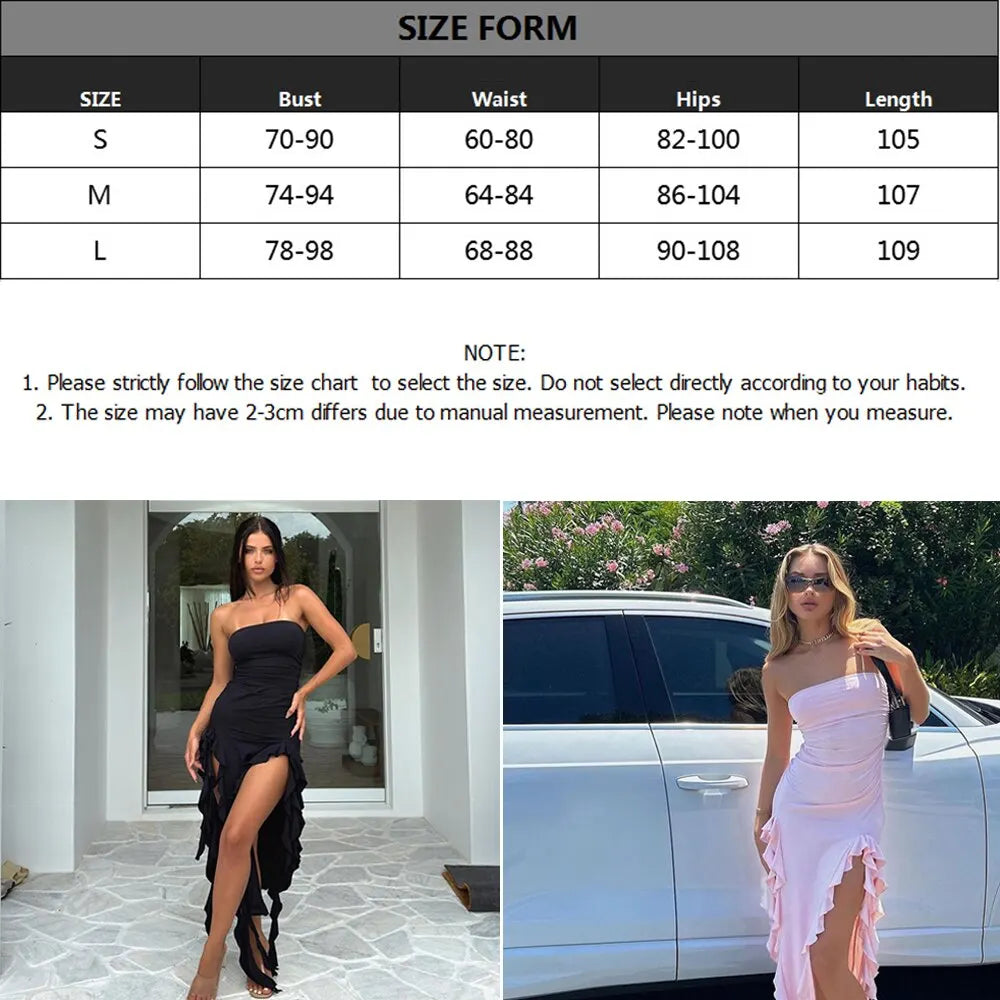 Elegant Ruffles Maxi Dress Summer Sexy Straps Sleeveless Ruched Evening Party Dresses for Women Backless Club Outfits