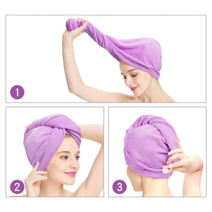 Microfiber Hair Towel Wrap for Women Super Absorbent Shower Cap Towel with Button Quick Hair Towel Drying Soft Dry Hair Cap