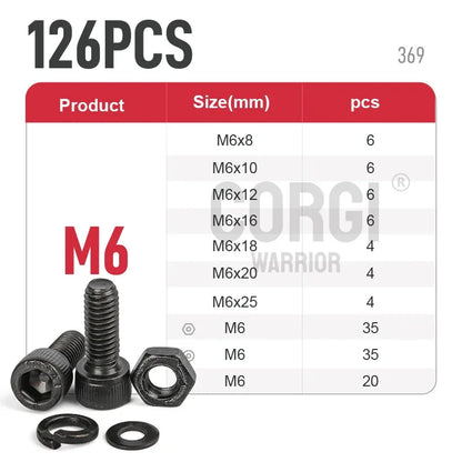 1140 Black Steel Socket Head Hex Round Cap Screws Set M2 M3 M4 M5 M6 Grade 12.9 DIN912 Allen Bolts Nuts Assortment Kit Tool Box