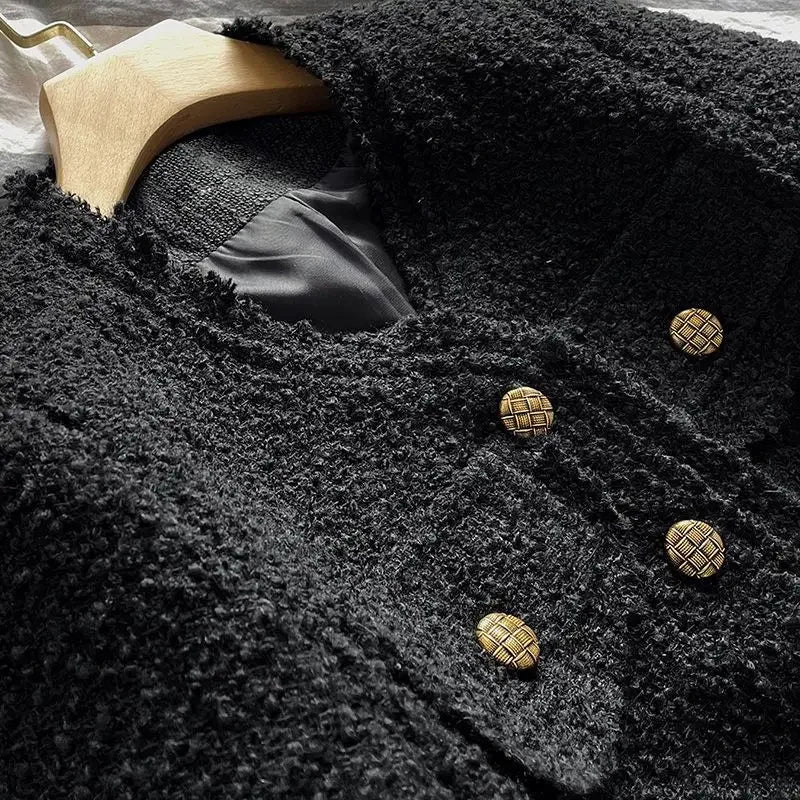 Blacktweed Style Cropped Jacket 2024 New Spring Autumn Thin Elegant Socialite Long Sleeve Topins Thin Regular Crew Neck Jacket