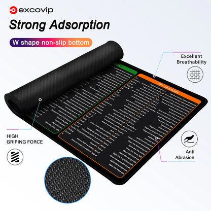 EXCO Office Shortcuts Mouse Pad Grande Estendido Excel Powerpoint Word Software Gaming Desk Teclado Mousepad com Borda Costurada