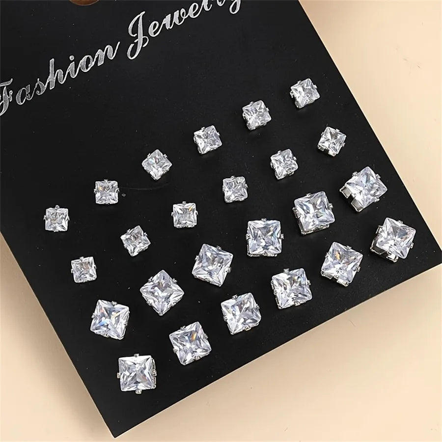 12 Pair/Lot White Shiny Wedding Stud Earrings Set for Women Men Cubic zircon Jewelry Accessories Minimalist Earring Jewelry Gift