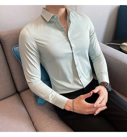 10Color High Quality Solid Dress Shirt Men Simple Long Sleeve Slim Fit Business Shirts Homme Social Casual Shirt Plus Size 5XL-M