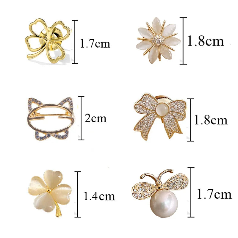 Conjunto de broches de moda, broches de laço de flores para mulheres, metal, antirreflexo, lapela, alfinetes de roupa fixos, suéter, casaco, acessórios de roupas