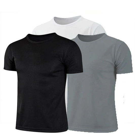 2024 Novas Camisetas Masculinas de Cor Sólida Esportivas Casuais Camiseta Masculina Academia Corrida Preta Secagem Rápida Camiseta Fitness Esportes