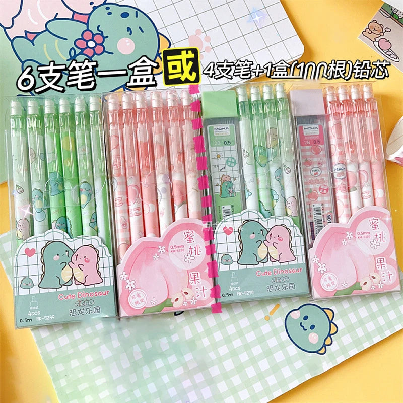 4/6pcs 0.5mm Mechanical Pencils Kawaii Automatic Pencils with Erasers Korean Stationery Cute Pencils School Office Press Pens