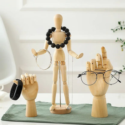 Wooden Hand Figurines Rotatable Joint Hand Model Drawing Sketch Mannequin Miniatures Office Home Desktop Room Decoration