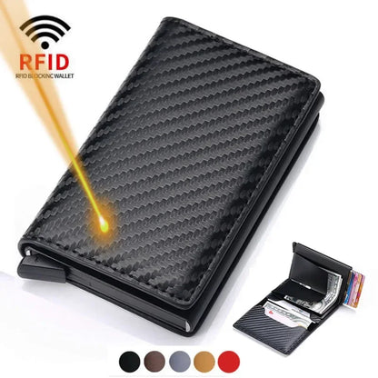 Custom Card Holder Men Wallets Rfid Black Carbon Fiber Leather Minimalist Wallet Gifts for Men Personalized Carteira Masculina