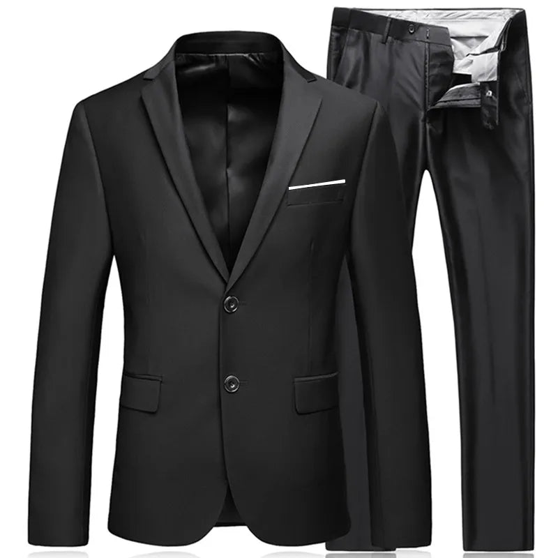 2024 Men's Business Fashion High Quality Gentleman Black 2 Piece Suit Set / Blazers Coat Jacket Pants Classic Trousers