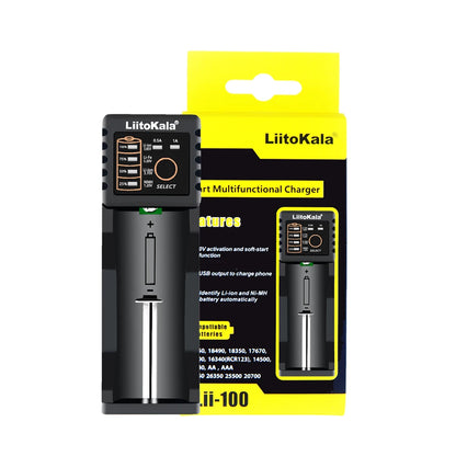 LiitoKala Lii-100C Lii-100 Battery Charger For 18650 18350 26650 16340 RCR123 14500 3.7V 1.2V Ni-MH Ni-Cd 2A USB Smart Charger