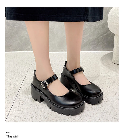 Shoes Platform Shoes Heels  Women Japanese Style Vintage Pumps for Women College Student Women's Shoes