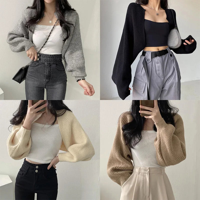 Women's Cardigans Knitted Long Sleeve Ultra Short Shawl Spring Autumn Sweater