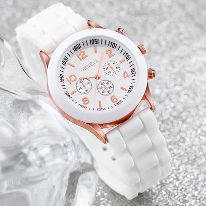 Fashion Women Watches Set White Silicone Jelly Quartz Watch Ladies Dress Wristwatch Gifts for Girls Relogio Feminino Reloj Mujer