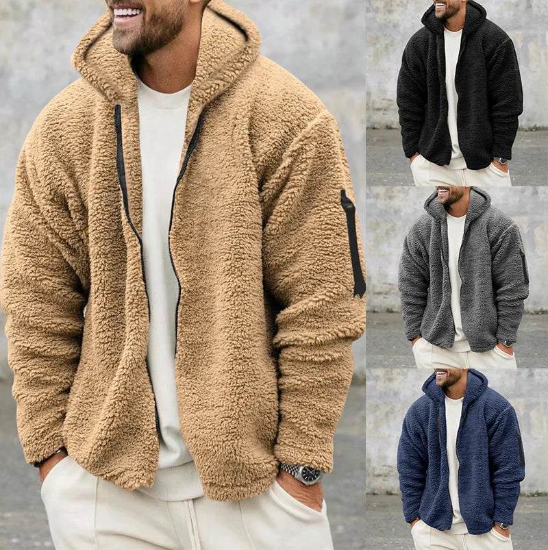 American Heavy Coat Male Autumn Winter Double-sided Fleece Warm Jacket Casual Sports Hooded Coat Spot Sales