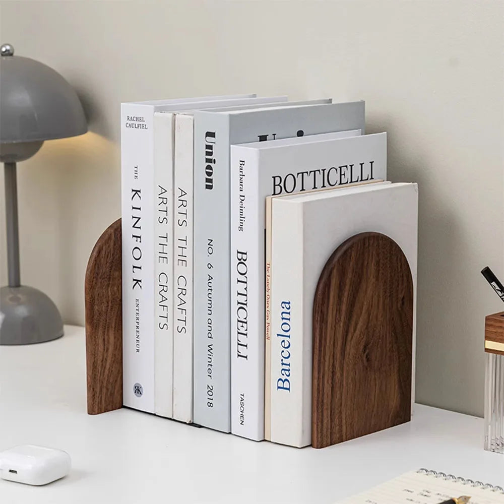 Natureza Madeira Bookends Desktop Bookshelf Organizador de mesa Escritório Casa Livro Acessórios Armazenamento Suporte de livros Madeira Book Ends