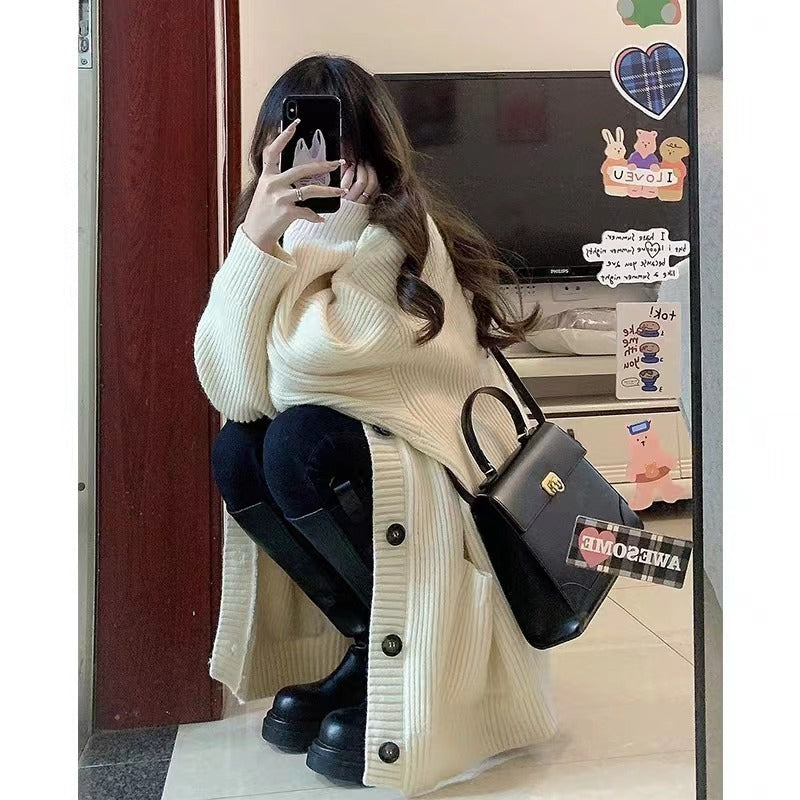 Autumn Winter Women Cardigan Sweater Coats Fashion Female Long Sleeve V-neck Loose Knitted Jackets Casual Sweater Cardigans