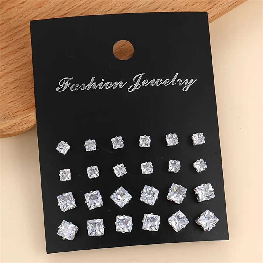 12 Pair/Lot White Shiny Wedding Stud Earrings Set for Women Men Cubic zircon Jewelry Accessories Minimalist Earring Jewelry Gift