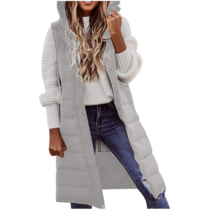 Long with Hood Outdoor Vest Down Women's Jacket Quilted Coat Sleeveless Jacket Winter Light Weight Sweaters