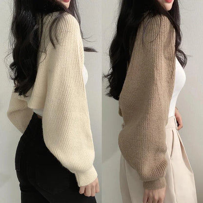 Women's Cardigans Knitted Long Sleeve Ultra Short Shawl Spring Autumn Sweater