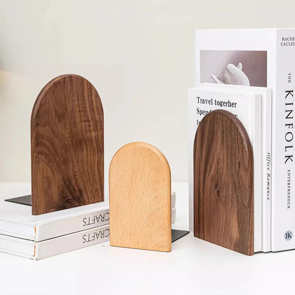 Natureza Madeira Bookends Desktop Bookshelf Organizador de mesa Escritório Casa Livro Acessórios Armazenamento Suporte de livros Madeira Book Ends