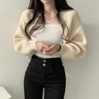 Women's Cardigans Knitted Long Sleeve Ultra Short Shawl Spring Autumn Sweater