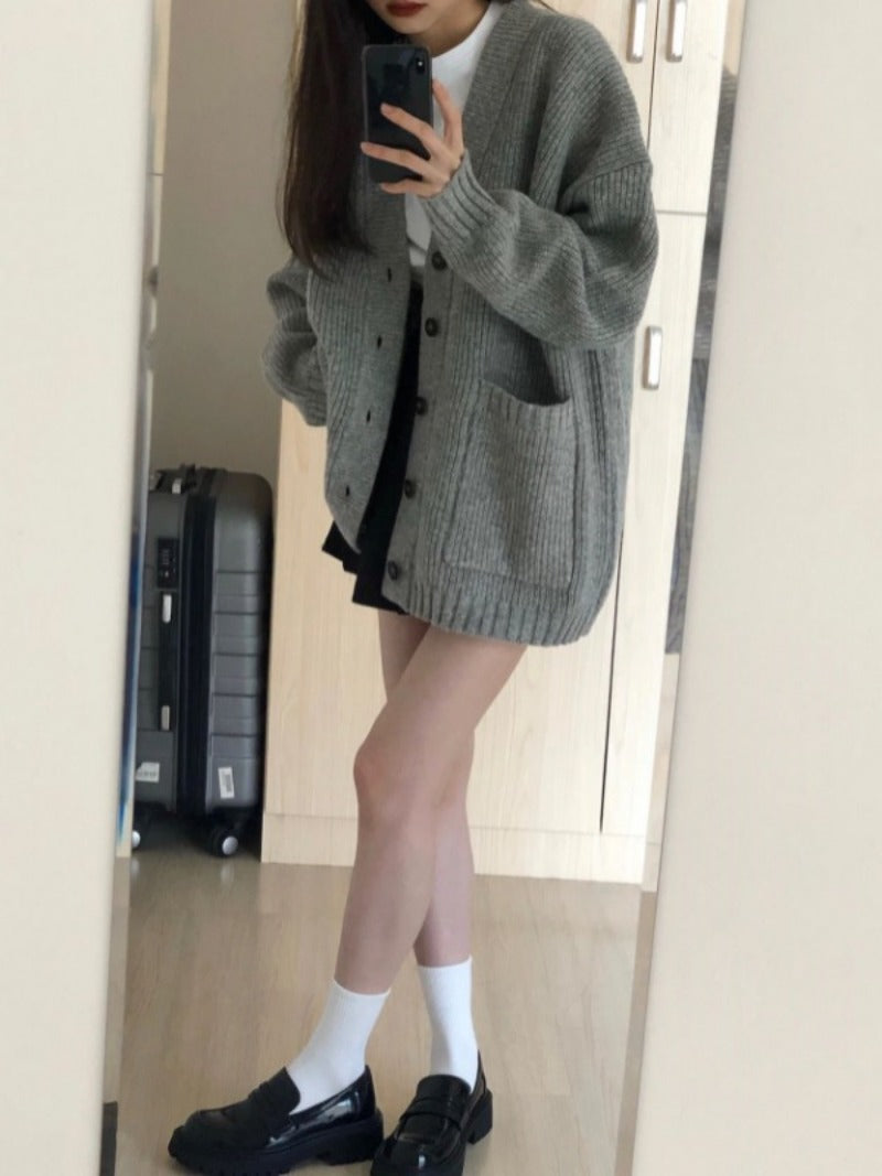 Autumn Winter Women Cardigan Sweater Coats Fashion Female Long Sleeve V-neck Loose Knitted Jackets Casual Sweater Cardigans