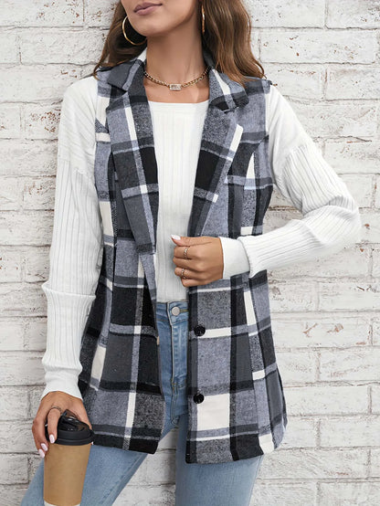 Europe America Hot selling women's elegant commuting lapel single breasted multicolored plaid spring and autumn vest