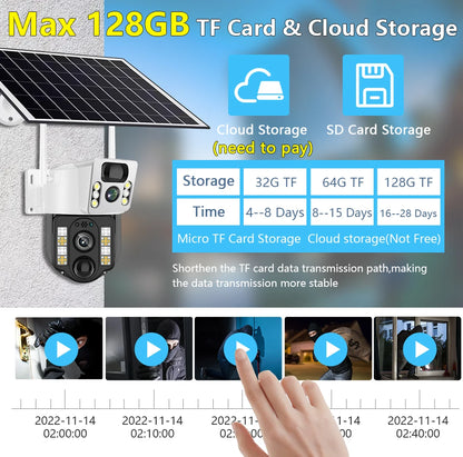 4K Solar Camera 4G SIM Card WiFi Dual Lens 8MP HD Night Vision IP CCTV Surveillance PTZ PIR Human Detection Alarm Waterproof