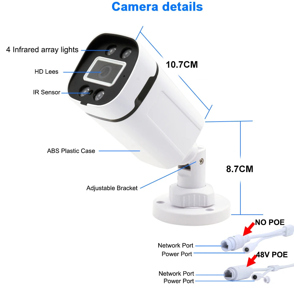 4K 8MP POE IP Camera Audio Outdoor POE/NOT POE H.265 Onvif Bullet CCTV Home 5MP Color Night Vision Security Camera