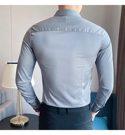 10Color High Quality Solid Dress Shirt Men Simple Long Sleeve Slim Fit Business Shirts Homme Social Casual Shirt Plus Size 5XL-M