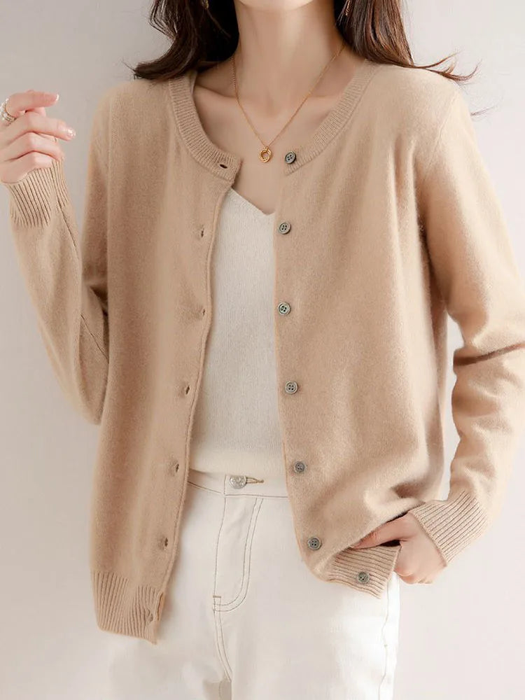 Korean Single Breasted Cardigans Sweater Women Autumn Winter O-neck Long Sleeve Knitwear Female Basic Solid Color Soft Sweaters