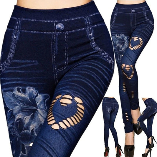 Hot Sexy Women Jean Skinny Jeggings Pants high waist leggings female print ankle-length Slim Legging Fitness Plus Size