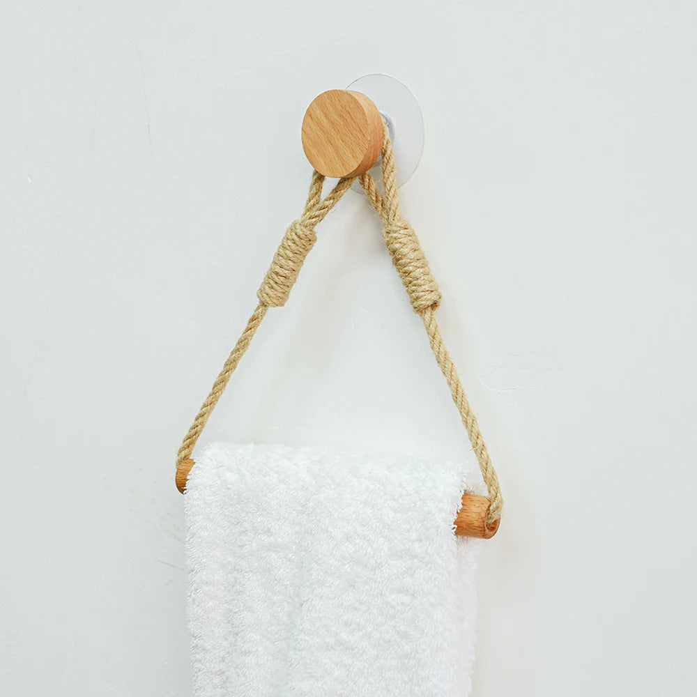 Nail-free Paper Towel Holders Rack Bathroom Towel Hook Toilet Paper Holder Towel Rack Beige Hemp Color