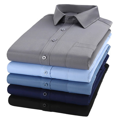 Plus Size M-7XL Elasticity Shirt Men Long Sleeve Slim Fit Casual Solid Color Luxury Shirt Social Formal Dress Shirts Man Clothes