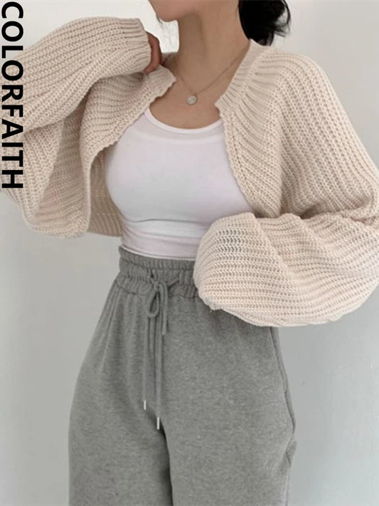 Colorfaith SWC1653 New 2023 Chic Korean Fashion Short Cardigans Knitted Poncho Women Summer Elegant Vintage Minimalist Lady Tops