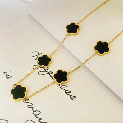 Stainless Steel Flower Necklace with 18K Gold Plated Luxury Design Women's Green Red White Black Pendant Necklace Clover Jewelry