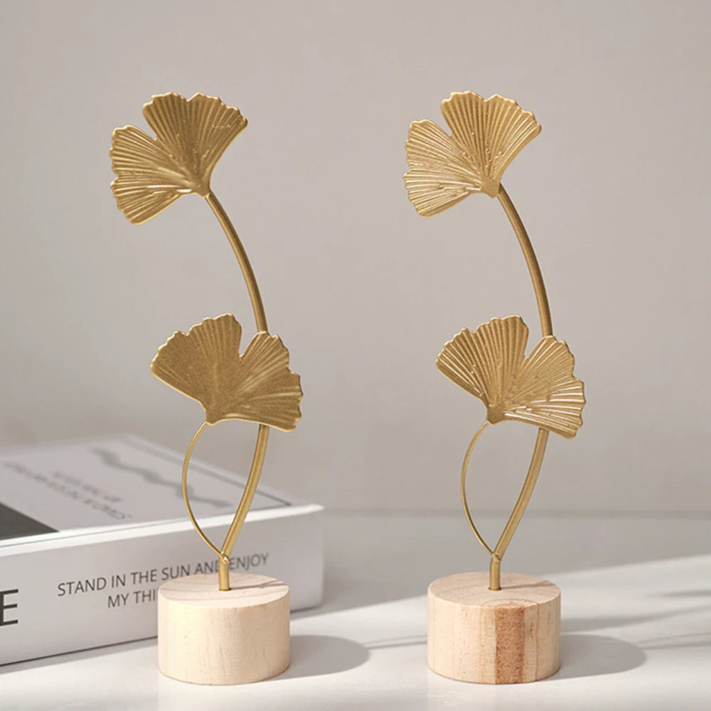 Nordic Gold Ginkgo Leaf Crafts Folhas Escultura Luxo Sala de estar Decoração Acessórios Decoração para casa Escritório Desktop Ornamentos