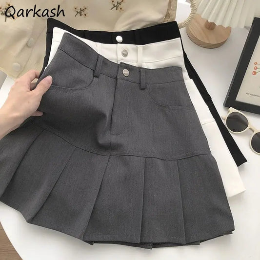 Pleated Skirts Women High Waist Korean Style Summer Solid All-match College Temperament Ulzzang Fashion Mini Sweet Ins Casual