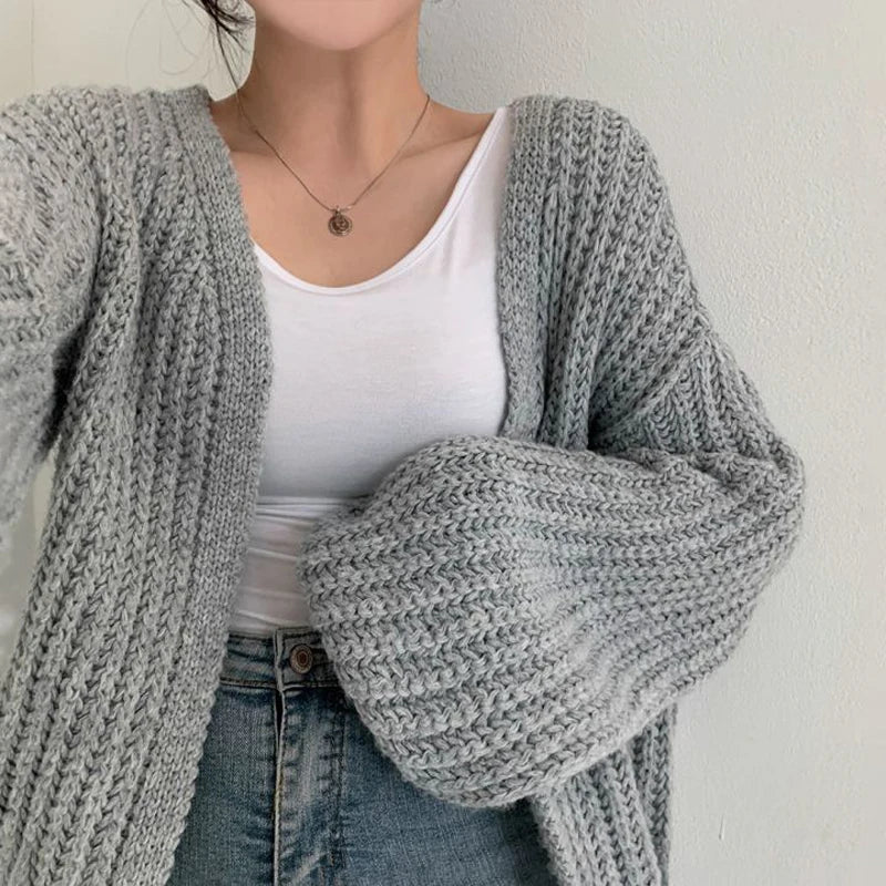 Vintage Harajuku Lantern Sleeve Mulheres Cardigan Sweater Casual Coreano Outono Streetwear Tops Casaco Chic Lazy Wind Sweater Y2k