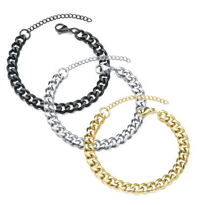 2024 New Trendy Cuban Chain Men Bracelet Classic Stainless Steel 3/5/7mm Width Chain Bracelet For Men Women Jewelry Gift