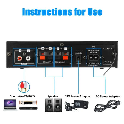 HiFi Digital AK35 Bluetooth Amplifiers MP3 Channel 2.0 Sound AMP Support 110V-240V for Home Car FM USB Remote Control