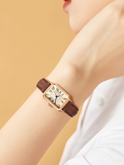 Fashion Retro Digital Dial Casual Watches Square Leather Strap Fashionable Clock Quartz Wristwatch for Women Gift