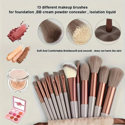 13-Piece Soft Fluffy Makeup Brush Set with Storage Bag for Foundation, Blush, Powder and Eyeshadow - Professional Beauty Tools