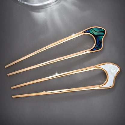 Fashion Luxury Silver Gold Color Elegant Shell Enamel Hairpin for Women Metal U Shape Hair Stick Hairwear Accessories Jewelry