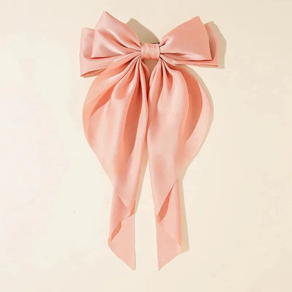 Korean Accessories Hair Clips for Women Girls Big Bowknot Solid Satin Long Ribbon Bows Spring Clamp Barette Cheveux Femme 2023