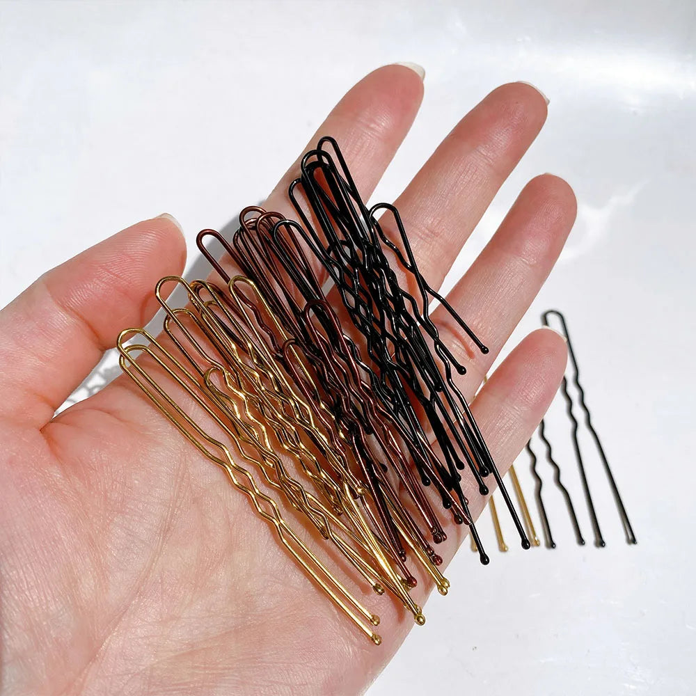 50Pcs Women 5/6/7 cm Hair Waved U-Shaped Bobby Pin Barrette Salon Grip Clip Bridal Hairpins Black Metal Hair Accessories For Bun