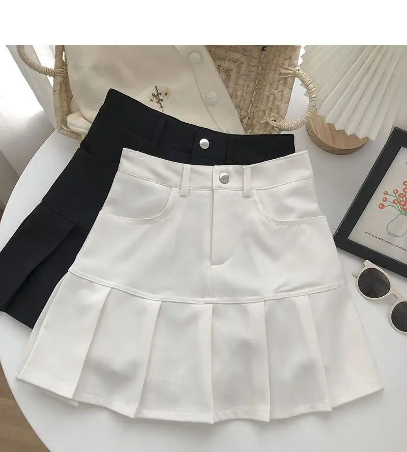 Pleated Skirts Women High Waist Korean Style Summer Solid All-match College Temperament Ulzzang Fashion Mini Sweet Ins Casual