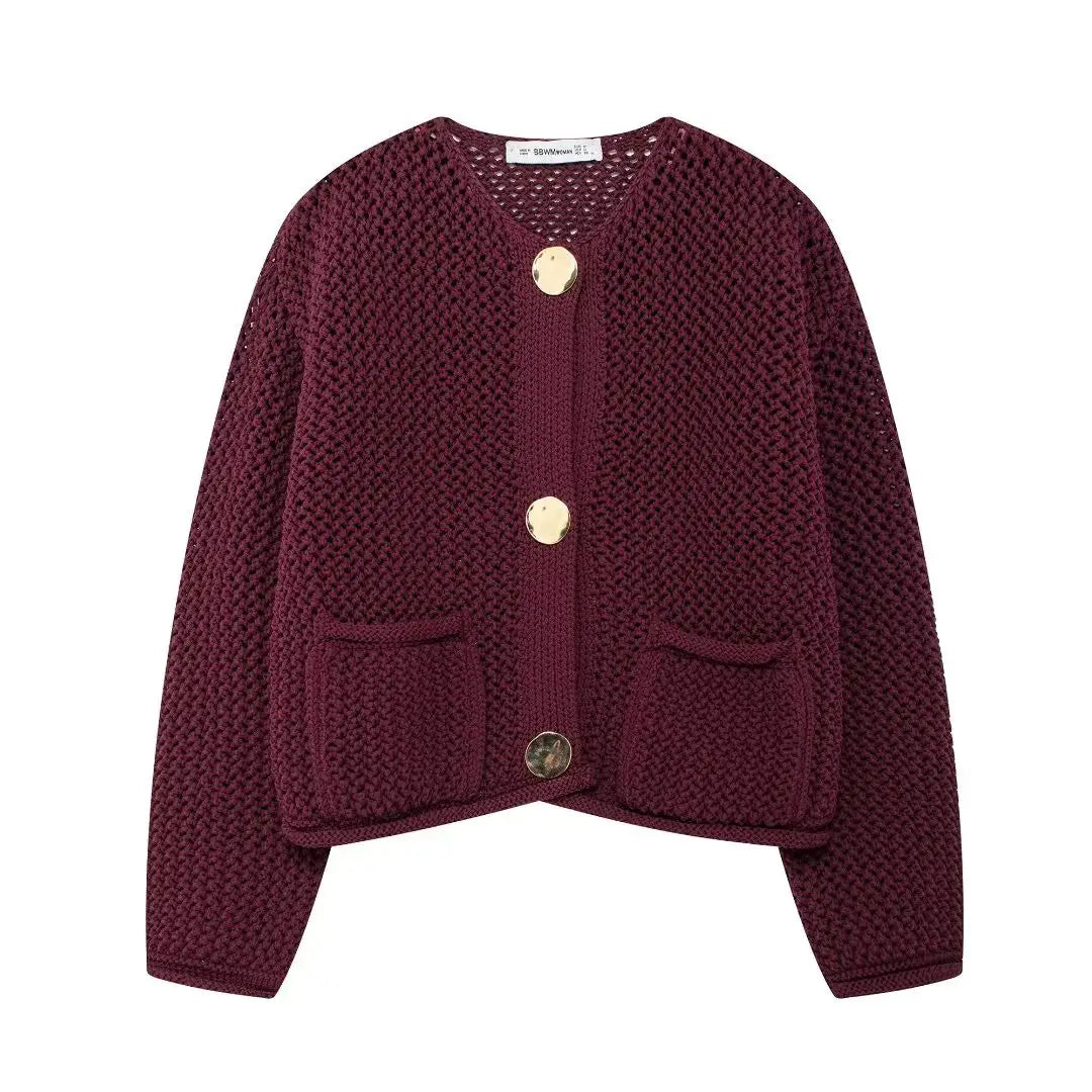 TRAF Autumn Winter Knitted Cardigans For Women Casual Button Long Sleeve Female Sweater 2024 Fashion Loose Lady Cardigans Coat